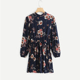 Multicolor Elegant Long Sleeve High Waist A Line Chic Dress